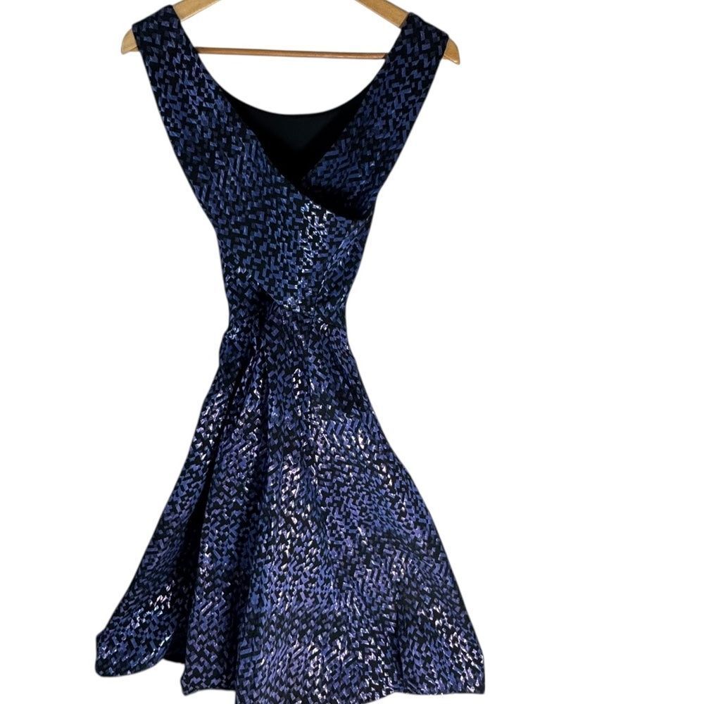 Eva Franco X Anthropologie Black/Blue Tinseled Geometric Print‎ Midi Dress Sz 2